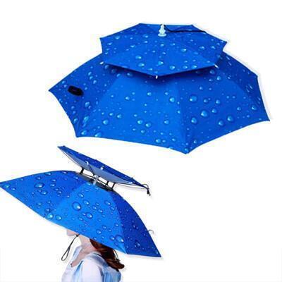 居家寶盒77cm雙層頭戴式雨傘 黑膠二折 晴雨兩用 戶外釣魚雨傘帽 防曬遮陽傘 橡膠頭圈 
