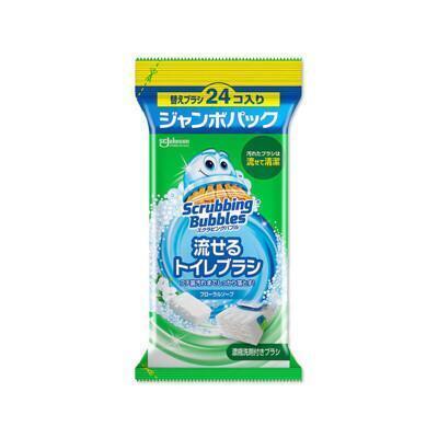 日本sc johnson莊臣-拋棄式馬桶刷清潔組專用含濃縮洗劑替換刷頭補充包-皂香(藍)24入/大包 