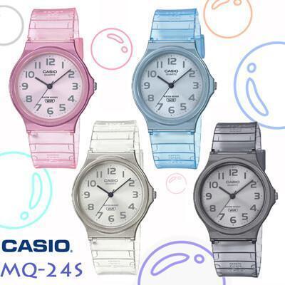 casio卡西歐 mq-24s 簡約百搭超輕薄繽紛半透明中性數字腕錶 
