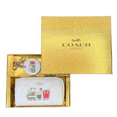 coach 白色pvc材質可愛圖案化妝包/隨身鏡禮盒組 #c1751