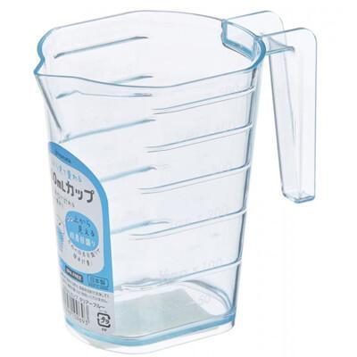 居家寶盒日本製 500ml 段差計量杯 塑膠單耳量杯 塑膠量杯 藍透明款 