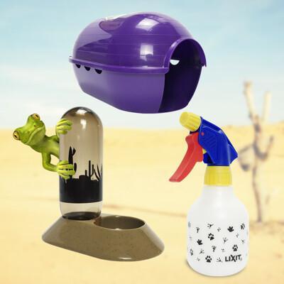 lixit小型爬蟲類飲水給水器480cc+保濕噴霧瓶240cc+小型寵物休憩遊戲窩