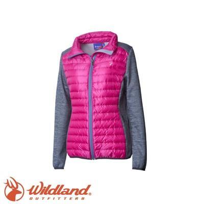 wildland 荒野 女 彈性針織拼接羽絨外套桃紅oa62991/羽絨外套/立領羽絨衣/夾克 