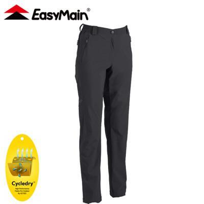 easymain 衣力美 女 彈性潑水快乾長褲黑灰re18030/休閒長褲/戶外長褲/機能褲 