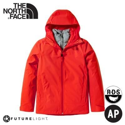 the north face 女 fl二件式防水透氣鵝絨外套粉橘/灰4nah/保暖連帽外套/防潑 
