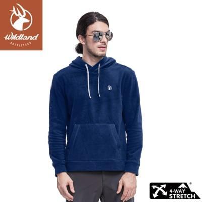 wildland 荒野 男 彈性pile連帽保暖上衣經典藍0a82506/休閒服/帽t/大學t/ 