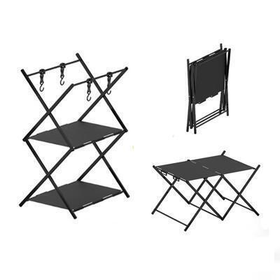 chill outdoor兩層款 黑化變形金剛可轉桌置物架 (贈掛勾收納袋) 折疊桌 露營桌 