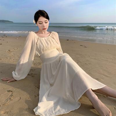 長袖連身洋裝 法式氣質收腰顯瘦設計款 #0216325 