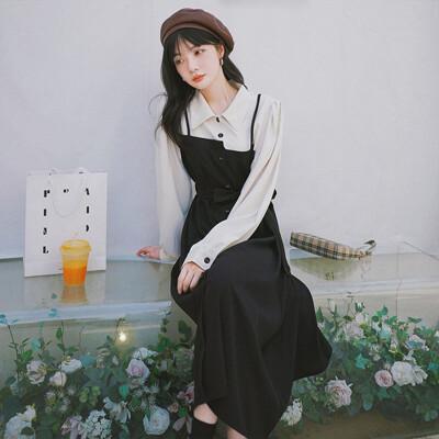 假兩件連身洋裝 法式經典複古氣質洋裝 #0216175 