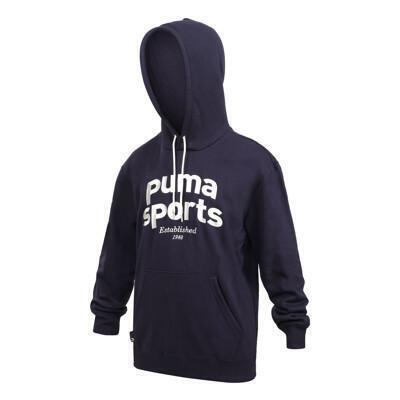 puma p.team 男流行系列長厚連帽t恤-歐規 休閒 刷毛 上衣 丈青銀 