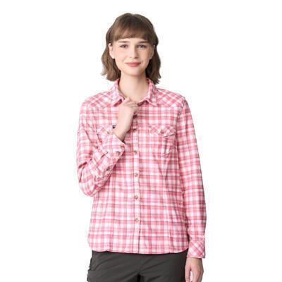 wildland 荒野 女 彈性格紋內刷毛保暖襯衫乾燥玫瑰0b12201/戶外休閒雙口袋長袖襯衫 