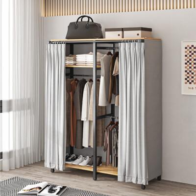 慢慢家居1.4米全包覆-現代簡約雙開簾衣櫃衣櫥 (w140xd50xh200cm 衣帽架 掛衣架 