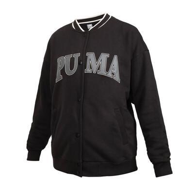 puma 女基本系列squad棒球外套-歐規 休閒 毛圈 上衣 黑灰米白 