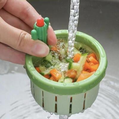 仙人掌過濾網 水槽瀝水網地漏 不沾手 塑料按壓開蓋 防堵塞工具 隔渣籃 廚餘 排水孔濾網 j248 