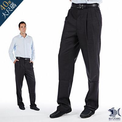 nst jeans男羊毛西裝褲 打摺中高腰寬版 英倫 深灰細緻 002-8772台製 中老年服飾 
