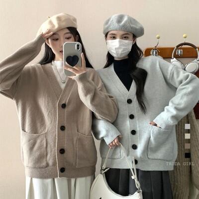 杜達女孩氣質感羊絨包心紗針織外套 雙口袋針織外套 毛衣外套 中長版外套 秋冬外套 女外套 包心紗 