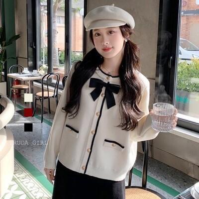 杜達女孩香榭大道 輕奢小香風蝴蝶結針織外套 金扣小香風外套 長袖針織外套 包芯紗針織外套 秋冬毛 
