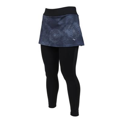 mizuno 女假兩件瑜珈緊身長褲裙-慢跑 訓練 美津濃 鐵灰黑 
