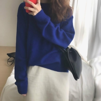 【預購】韓IG 秋冬超顯白的電光藍！寬鬆針織上衣 
