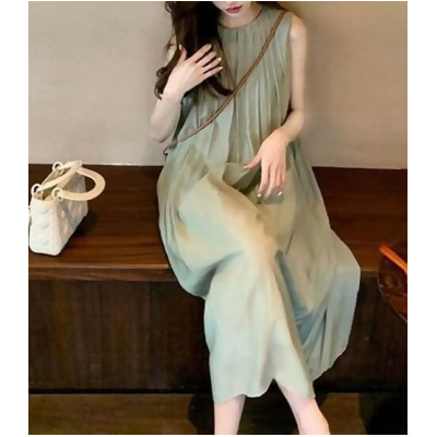 【預購】溫柔女子專用．日系浪漫 質感牛油果綠 無袖絲棉長洋裝（S~3XL） 