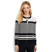 Lands' End Women's Petite Fine Gauge Supima Striped Crew Neck Cardigan - 16-18, Black Lands' End Women's Petite Fine Gauge Supima Striped Crew Neck Cardigan - 16-18, Black
