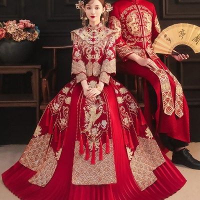 龍鳳褂串珠流蘇披肩結婚禮服 