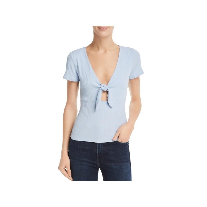 Sadie & Sage Womens Blue Tie-Front Short Sleeve Tee Crop Top Shirt L BHFO 0609