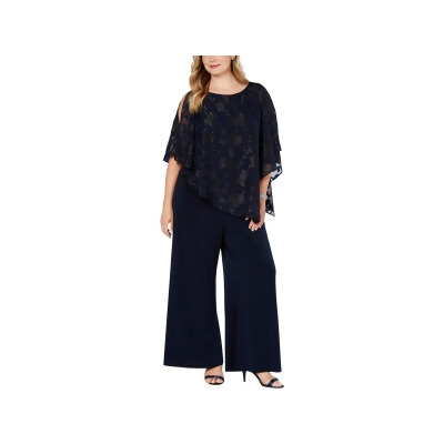 Connected Apparel Womens Plus Printed Overlay Jumpsuit 