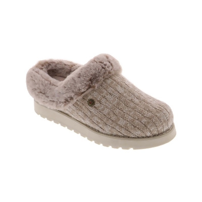 Skechers Womens Keepsakes Ice Angel Cable Knit Faux Fur Clog Slippers 