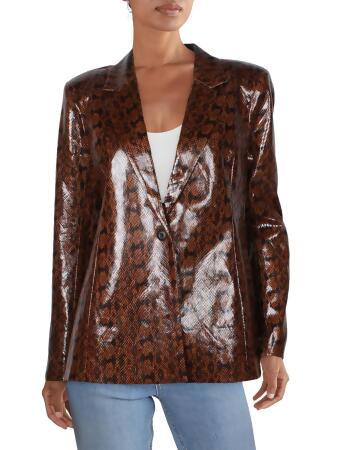 Danielle Bernstein Womens One-Button Snake Print One-Button Blazer 