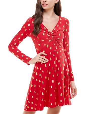 Planet Gold Womens Juniors Metallic Mini Fit & Flare Dress 