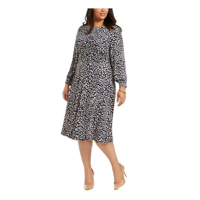 Jessica Howard Womens Plus Printed Long Sleeve Midi Dress 