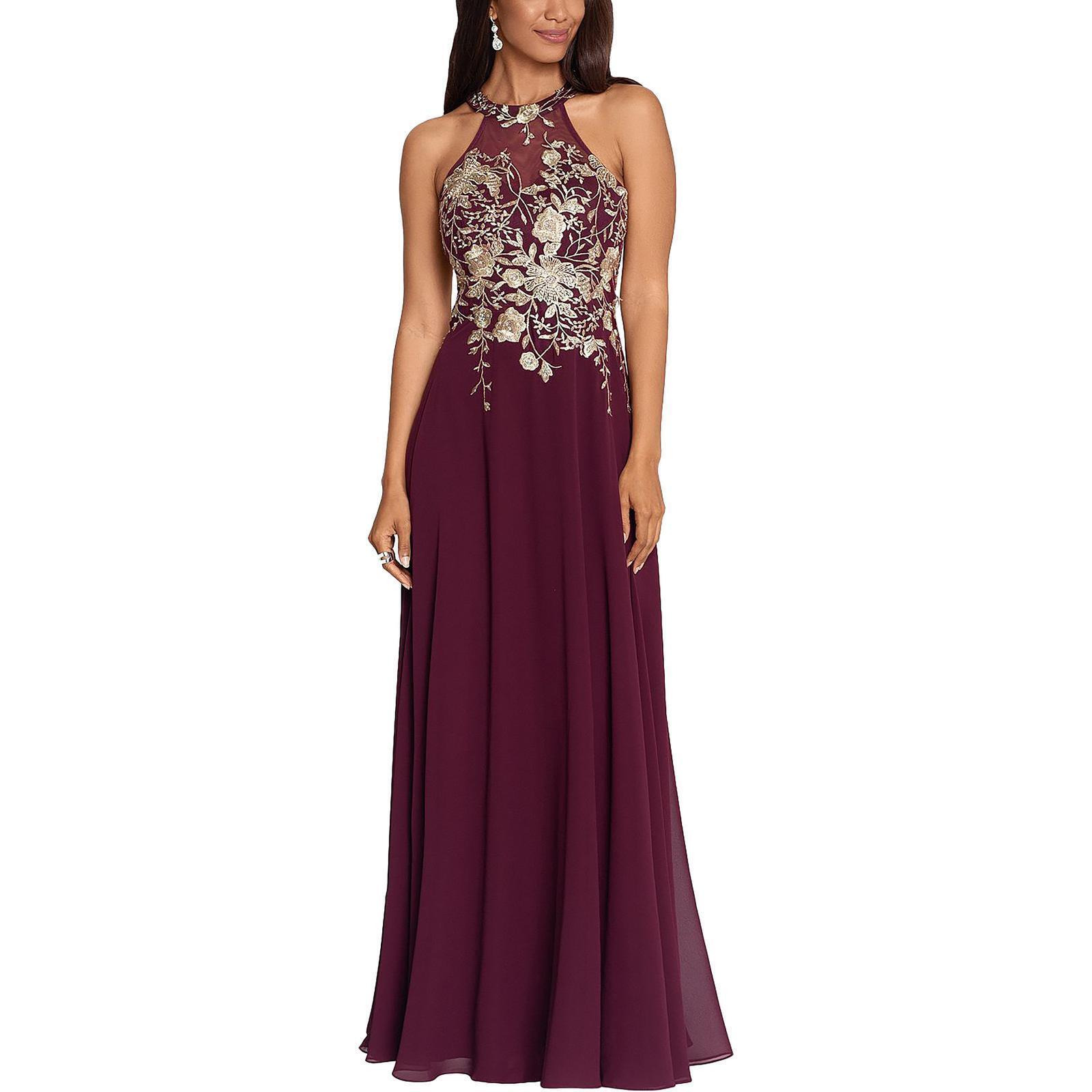 Betsy & Adam Womens Petites Embroidered Long Evening Dress