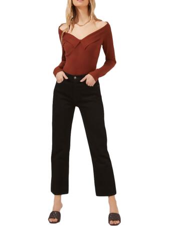 ASTR the Label Womens Nola Ribbed Knit Off The Shoulder Bodysuit 