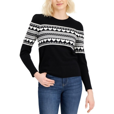 Tommy Hilfiger Womens Heart Ribbed Trim Cotton Crewneck Sweater 