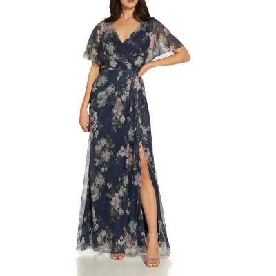 Adrianna Papell Womens Metallic Floral Evening Dress 