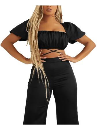 Guess Womens Satin Puff Sleeve Cropped 