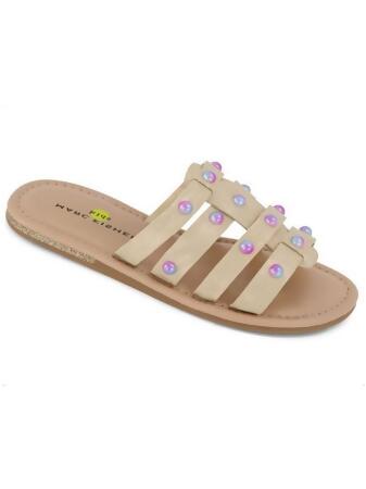 Marc Fisher Girls Riley Pava Faux Leather Padded Footbed Slide Sandals 