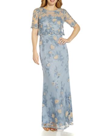 Adrianna Papell Womens Embroidered Popover Evening Dress 