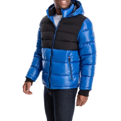 London Fog Mens Tower Puffer Colorblock Quilted Coat 