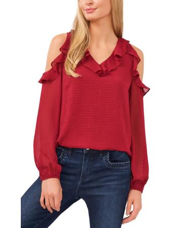 CeCe Womens Ruffled Cold Shoulder Blouse 
