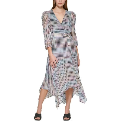 Calvin Klein Womens Checkered Midi Wrap Dress 
