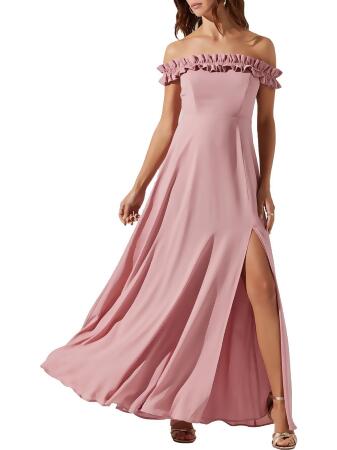 Astr The Label Womens Venetia Off-The-Shoulder Long Maxi Dress Pink M