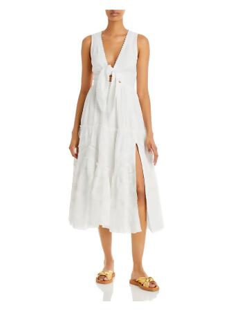 Hemant Nandita Womens Cotton Tiered Midi Dress