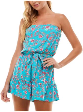 Be Bop Womens Juniors Floral Ruffled Romper 