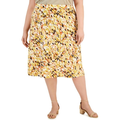 Kasper Womens Plus Printed Calf Midi Skirt 