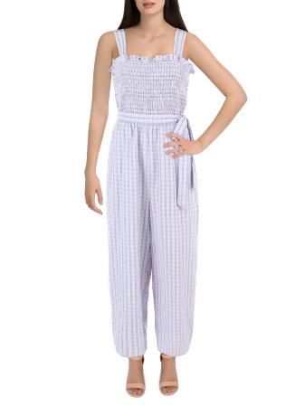 Riley & Rae Womens Checkered Square-Neck Jumpsuit 