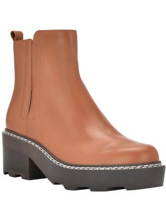 Calvin Klein Amina Womens Leather Block Heel Chelsea Boots Black