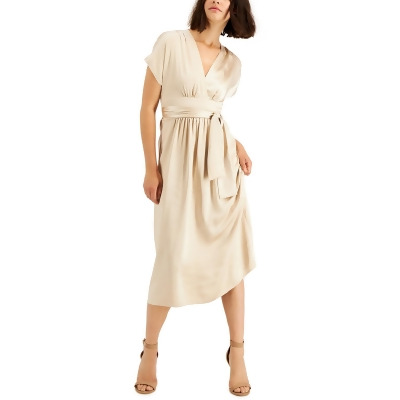 Anne Klein Womens Satin Midi Fit & Flare Dress