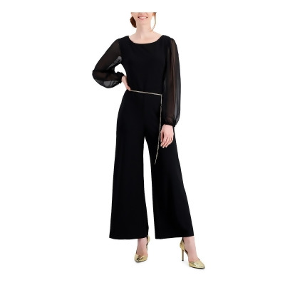 Connected Apparel Womens Petites Mixed Media Long Sleeves Jumpsuit 